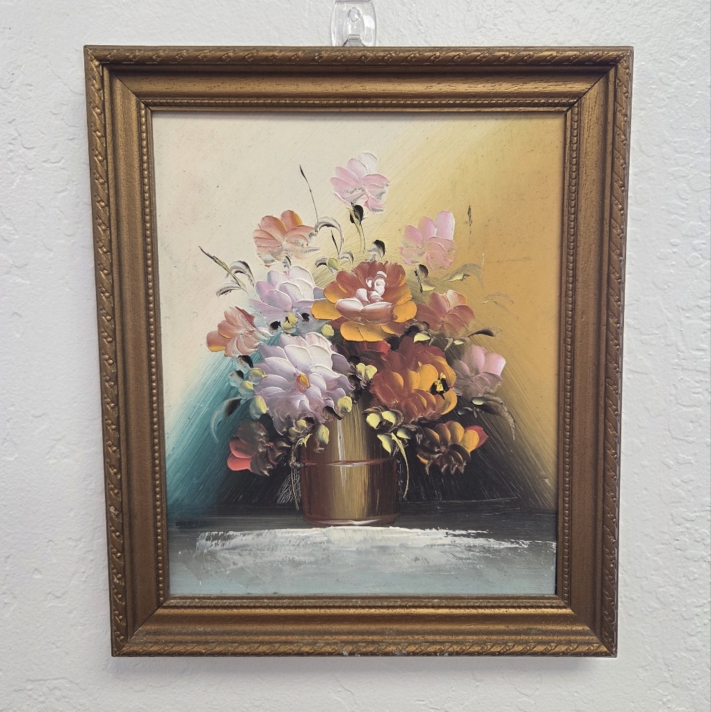 Vintage Floral Painting with Gold Frame